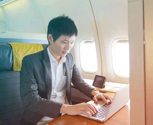 Businessman Working from a Plane